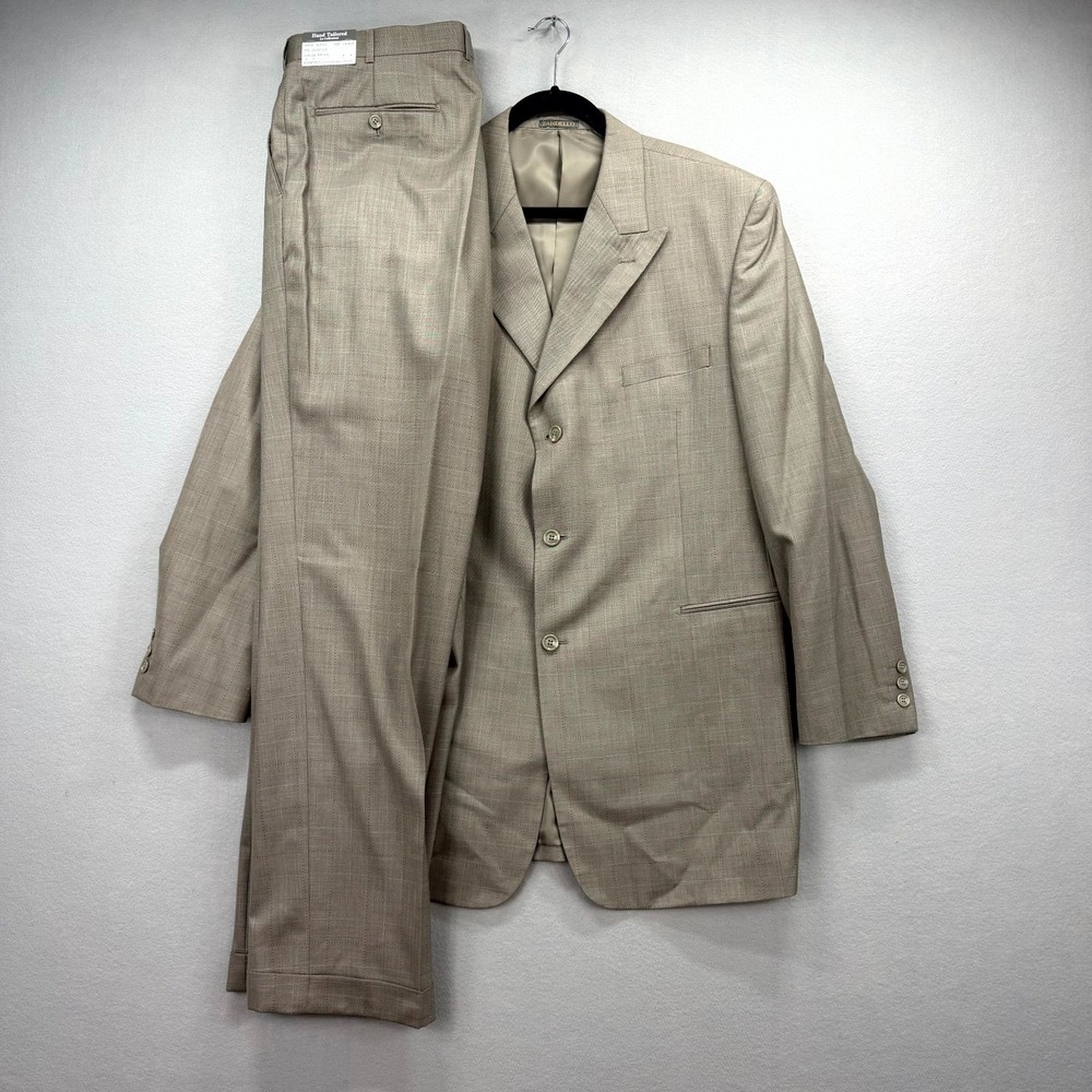 Zandello 2 Piece Suit Jacket & Pants Mens L46 W40 Brown Plaid Check Dress NEW